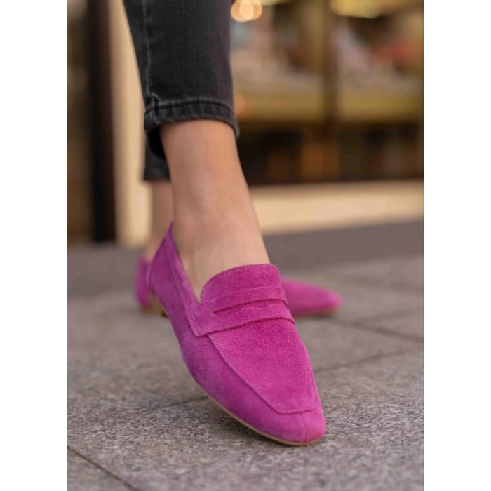 Fuşya Hakiki Süet Deri Babet