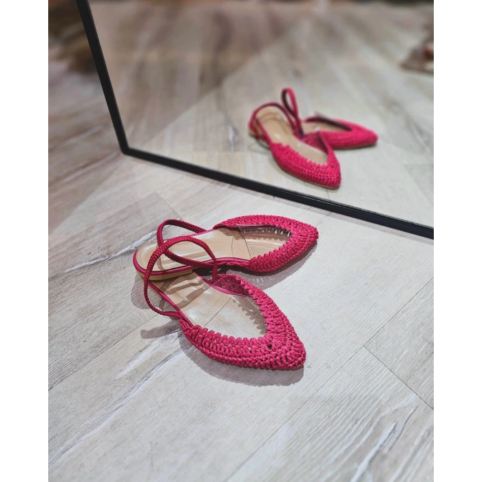 Fuşya Hasır Şeffaf Sandalet