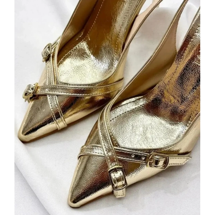 Gold Kırışık Desen Stiletto