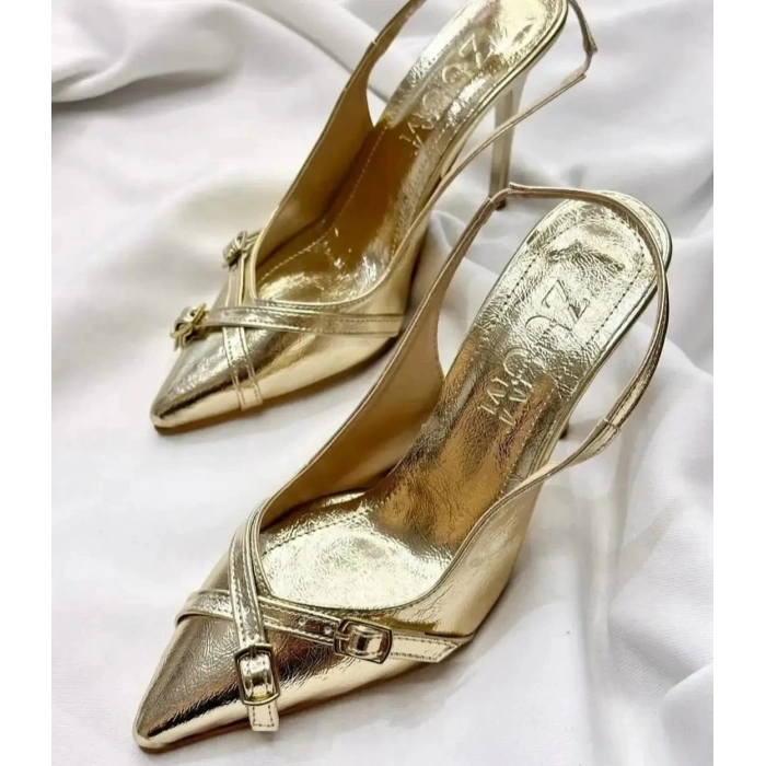 Gold Kırışık Desen Stiletto