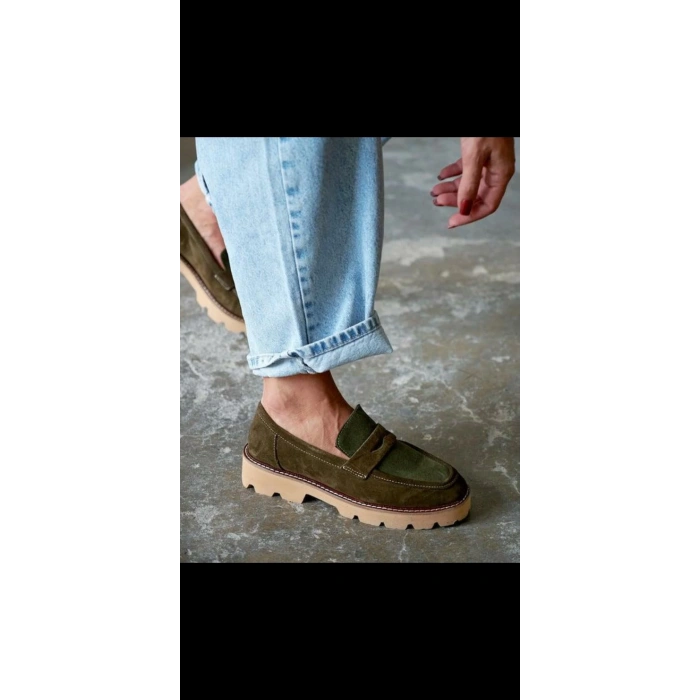 Haki Yeşil Hakiki Süet Loafer