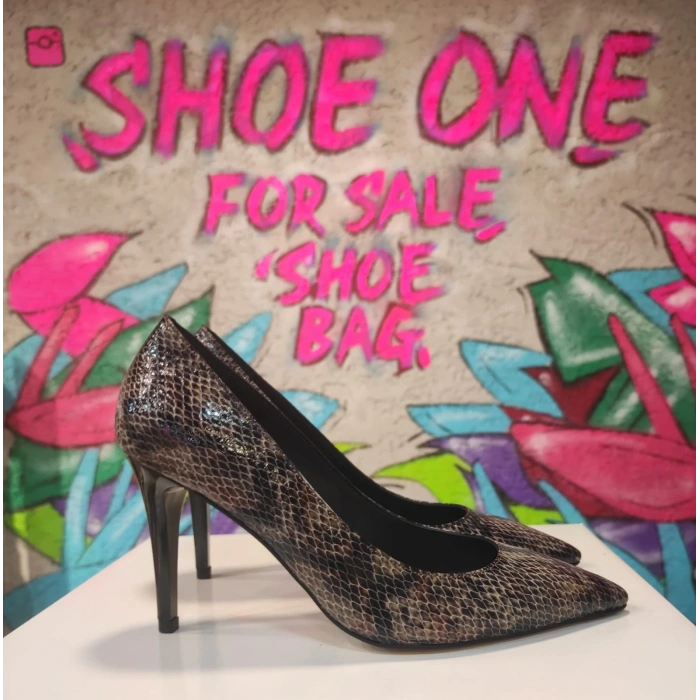 Hakiki Deri Yılan Baskılı Stiletto