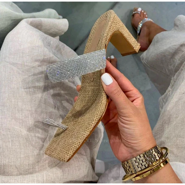 Hasır Yüzük Parmaklı Taşlı Terlik