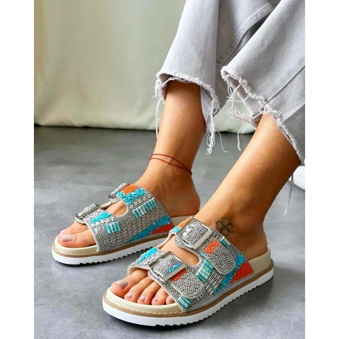 İthal Boncuklu Taşlı Terlik