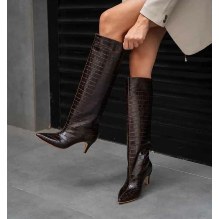 Kahve Rugan Croco Diz Altı Çizme