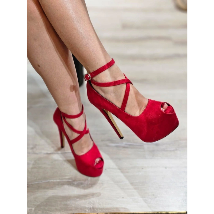 Kırmızı Süet Çapraz Bağlı Platform