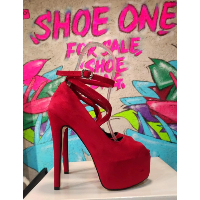 Kırmızı Süet Çapraz Bağlı Platform