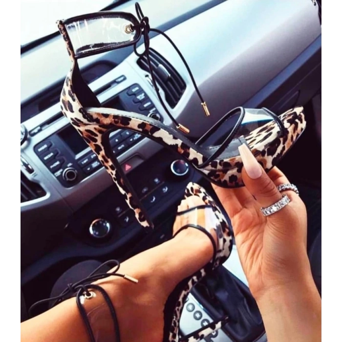 Leopar Şeffaf Topuklu