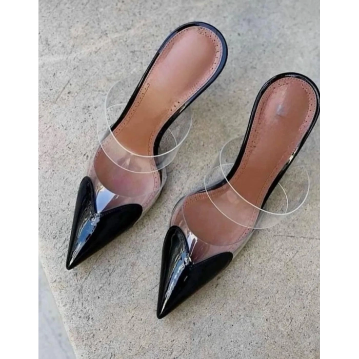 Şeffaf Siyah Rugan Kalpli Terlik