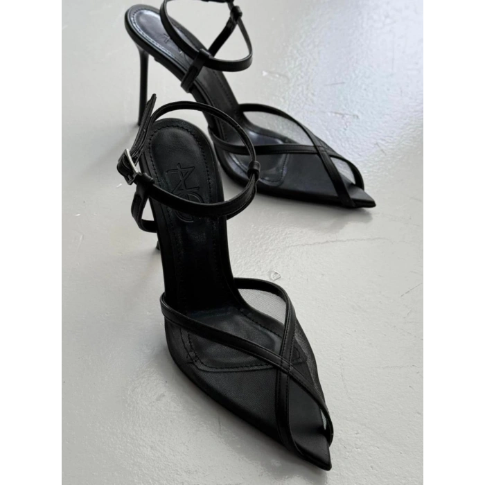 Siyah Deri File Tasarım Topuklu