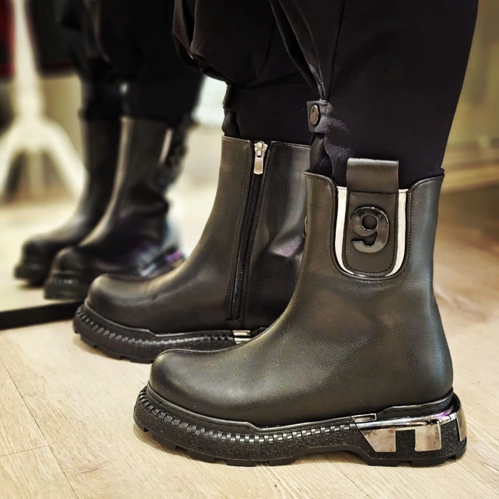 Siyah Deri İçten Fermuarlı Bot