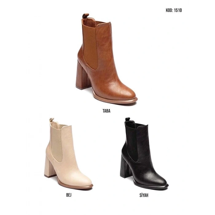 Siyah Deri Kalın Topuk Botie