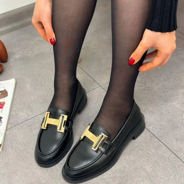 Siyah Deri Tokalı Loafer