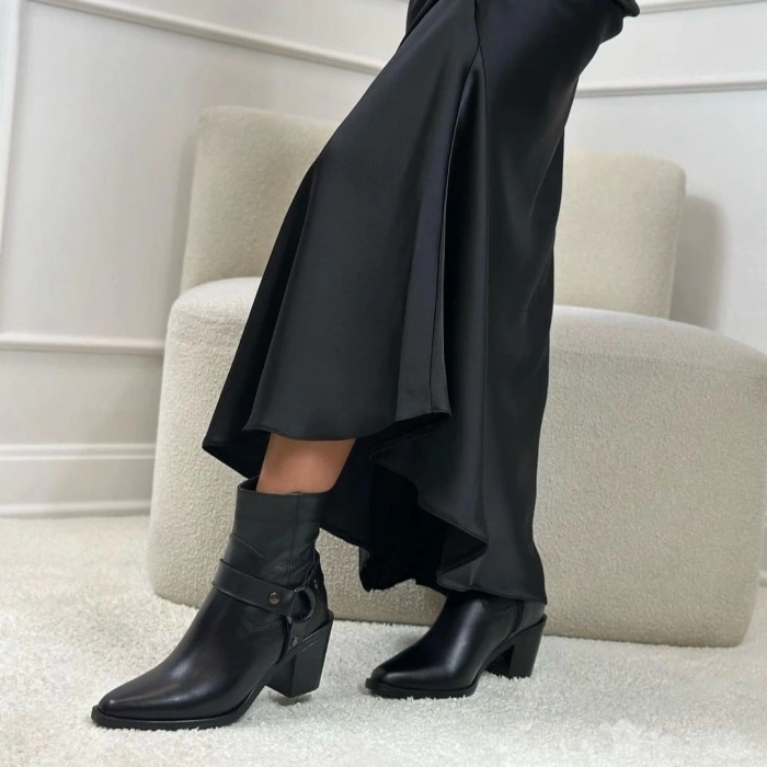 Siyah Hakiki Deri İçten Fermuarlı Bot