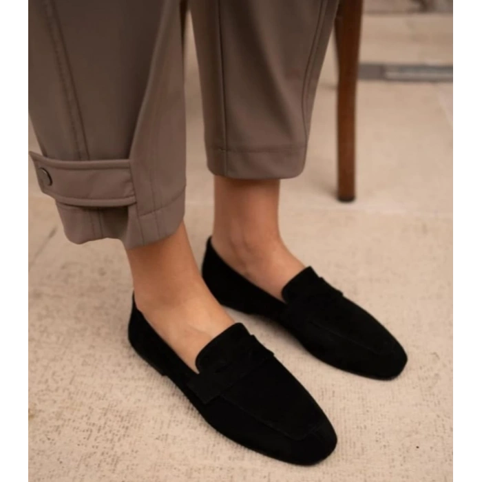 Siyah Hakiki Süet Deri Babet