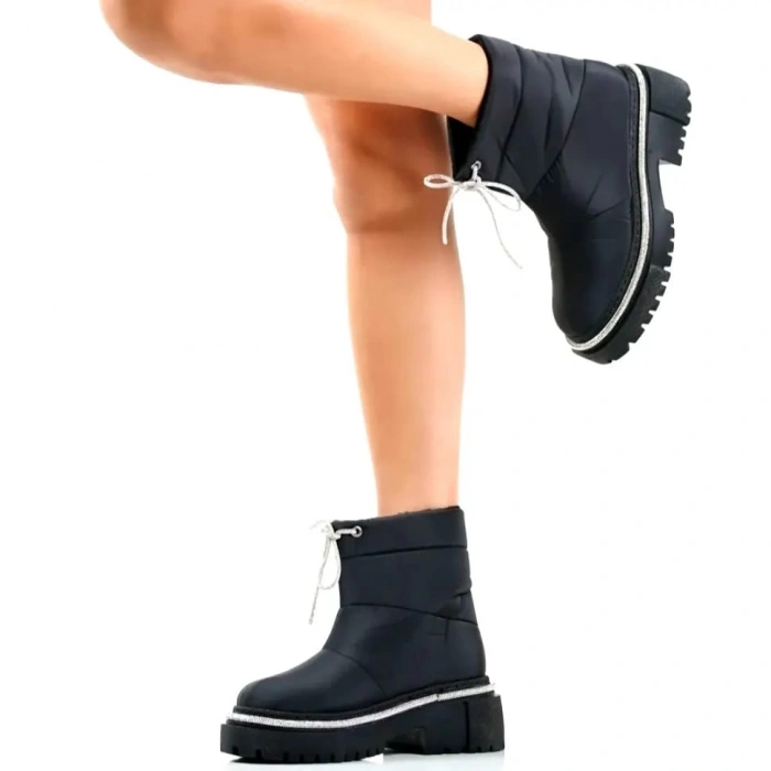 Siyah Paraşüt Kumaş Taşlı Bot