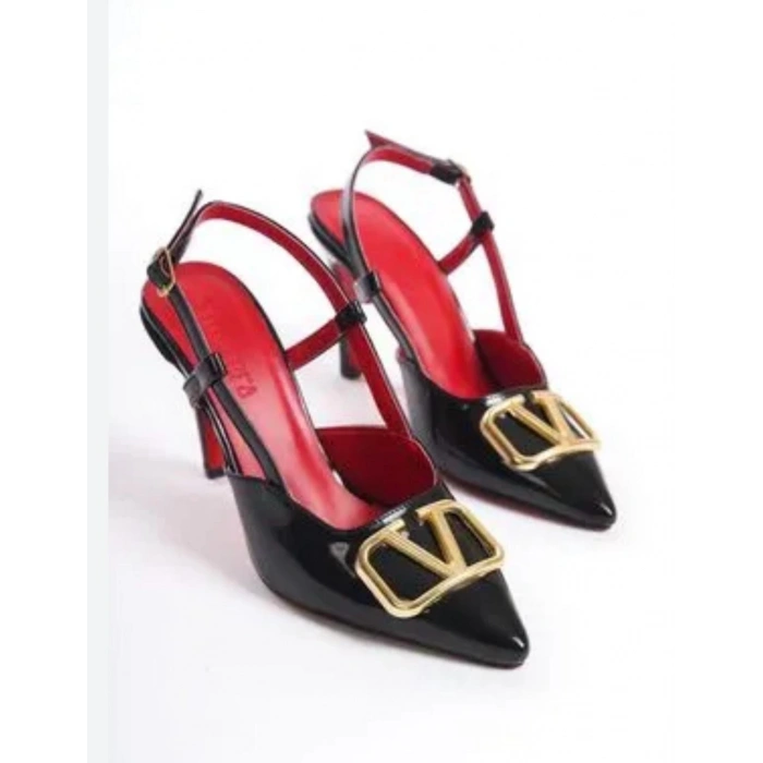 Siyah Rugan Arkası Açık Stiletto