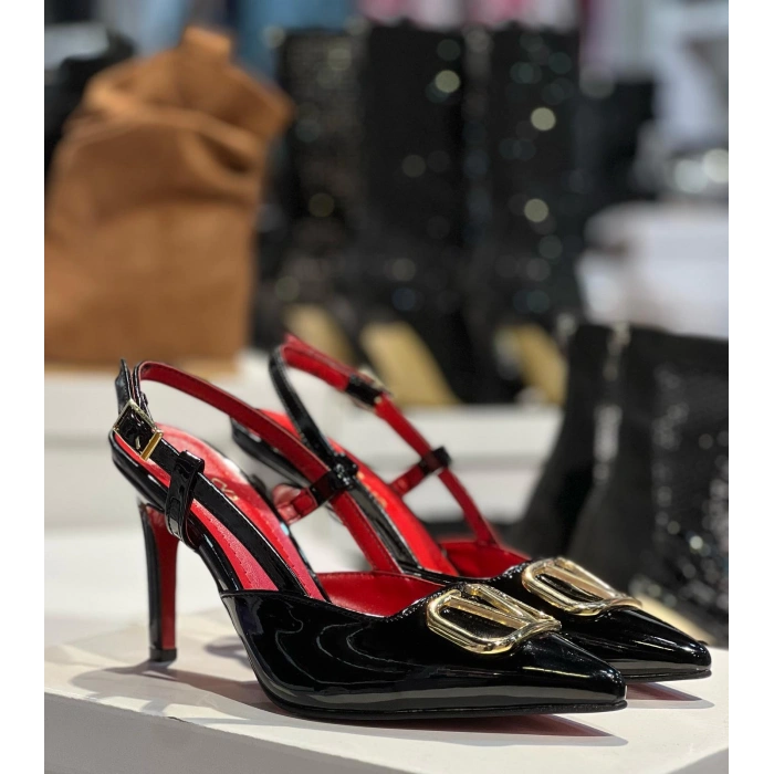 Siyah Rugan Arkası Açık Stiletto