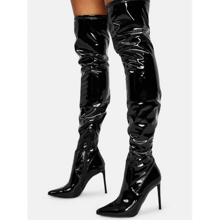 Siyah Rugan Casadie Topuk Diz Üstü Çizme