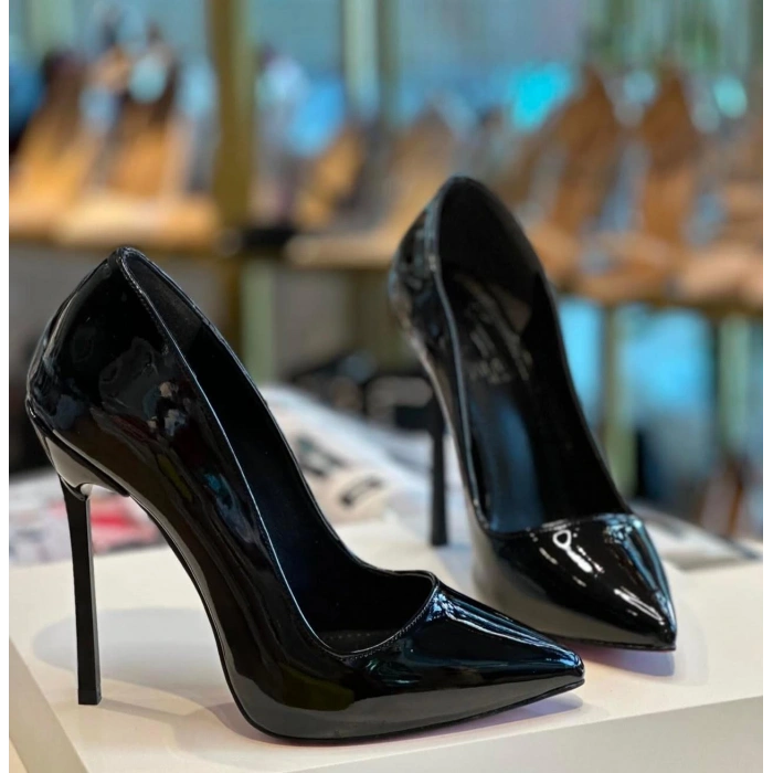 Siyah Rugan Cassadi Topuk Stiletto