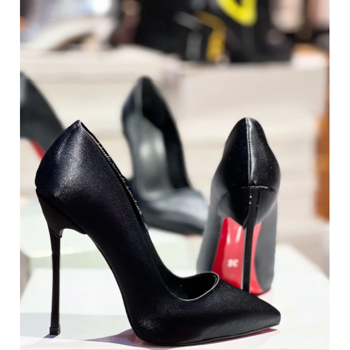 Siyah Saten Cassadi Topuk Stiletto