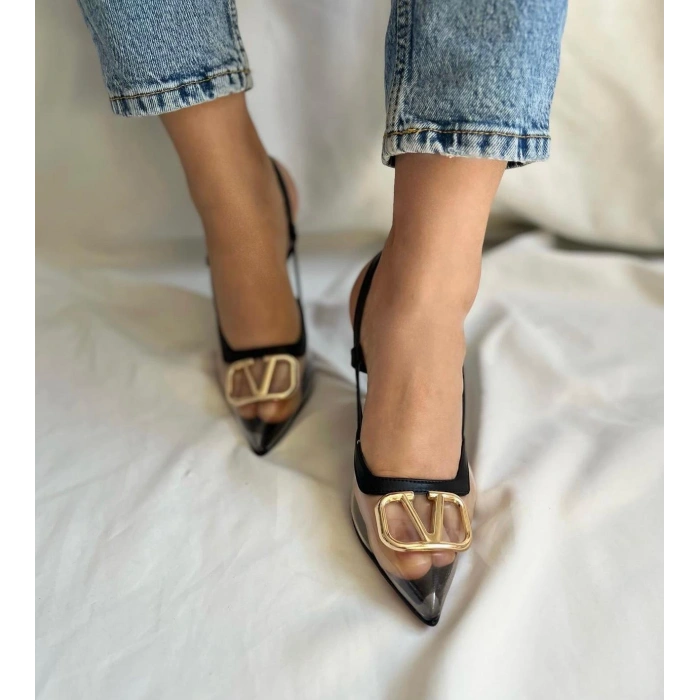 Siyah Şeffaf Valentino Stiletto