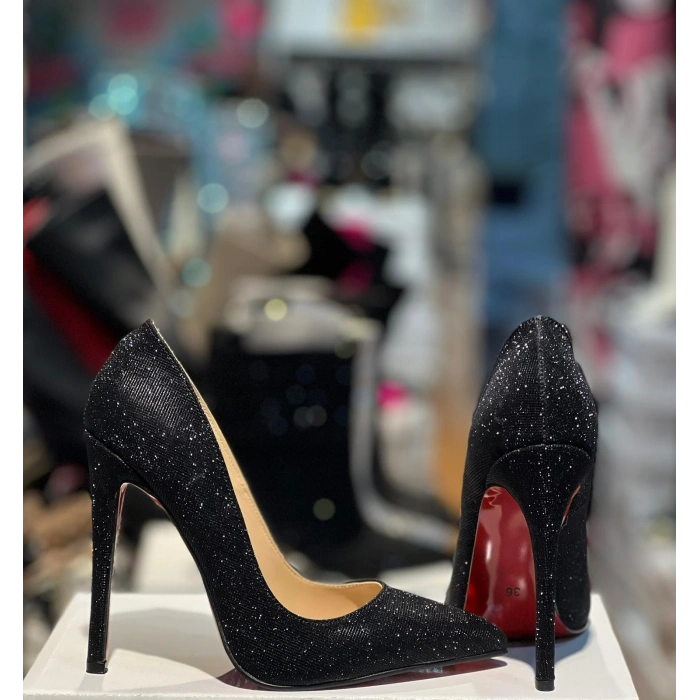 Siyah Simli Özel Malzeme Stiletto