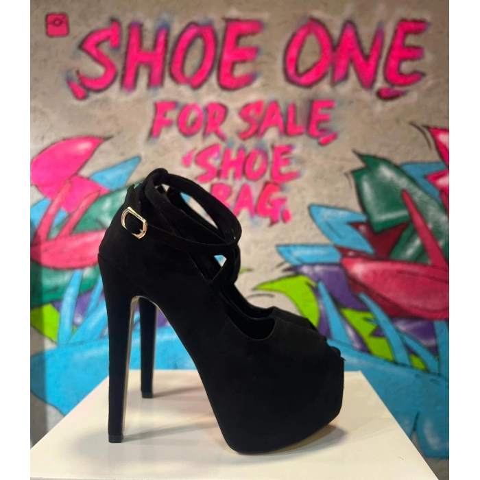 Sİyah Süet Çapraz Bağlı Platform