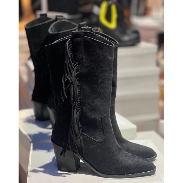 Siyah Süet Püsküllü Western