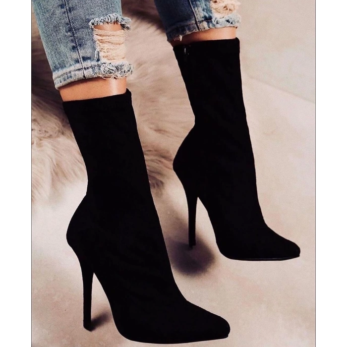 Siyah Süet Streç Bootie
