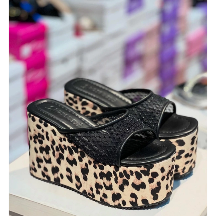 Siyah Tül Taşlı Leopar Dolgu