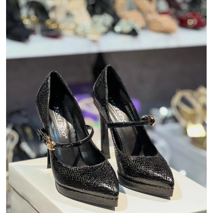 Siyah Yılan Deri Platform