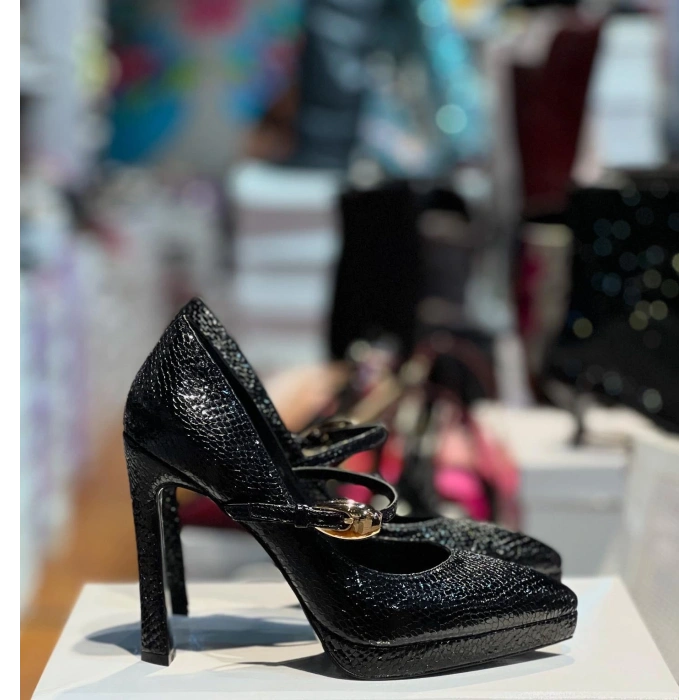 Siyah Yılan Deri Platform