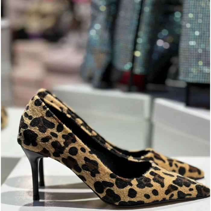 Tay Tüyü Leopar Stiletto