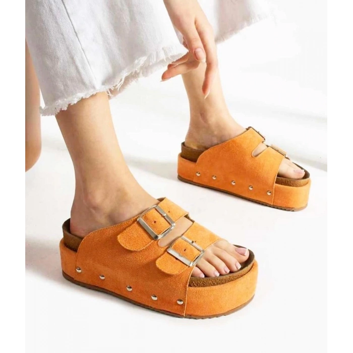 Turuncu Süet Kalın Taban terlik