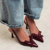 ;Bordo Rugan Fiyonklu Stiletto