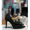 Siyah Süet Taşlı Fiyonk Stiletto