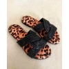 Leopar Siyah Kristal Taşlı Terlik