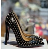 Siyah Deri Gold Troklu Stiletto