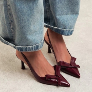 ;Bordo Rugan Fiyonklu Stiletto