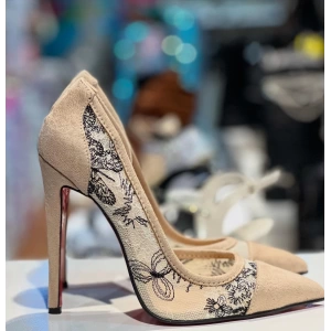 Bej Süet Tasarım Stiletto