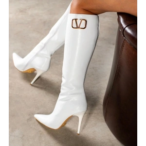 Beyaz Deri  Diz Altı Çizme