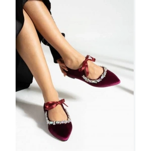 Bordo Kadife Taşlı Babet