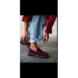 Bordo Süet Hakiki Deri Loafer