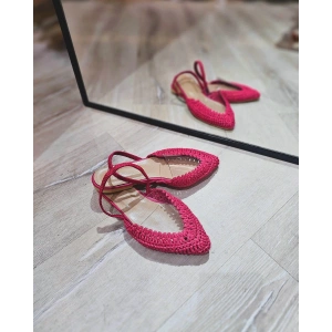 Fuşya Hasır Şeffaf Sandalet