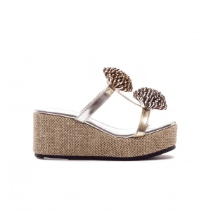 Gümüş Ve Gold Çiçekli Dolgu Topuk