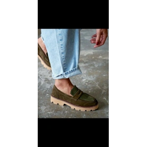 Haki Yeşil Hakiki Süet Loafer