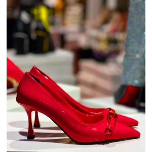 Kırmızı Rugan Kemer Aksesuarlı Stletto