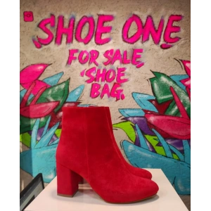 Kırmızı Süet Kalın Topuk Bootie