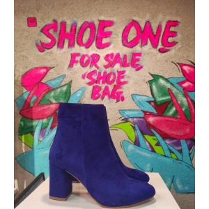 Lacivert Süet Kalın Topuk Bootie